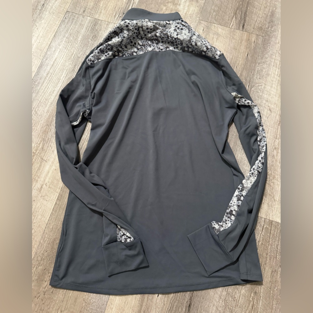 Gray Quarter-Zip With Patterned Sleeves Riding Top - image 2